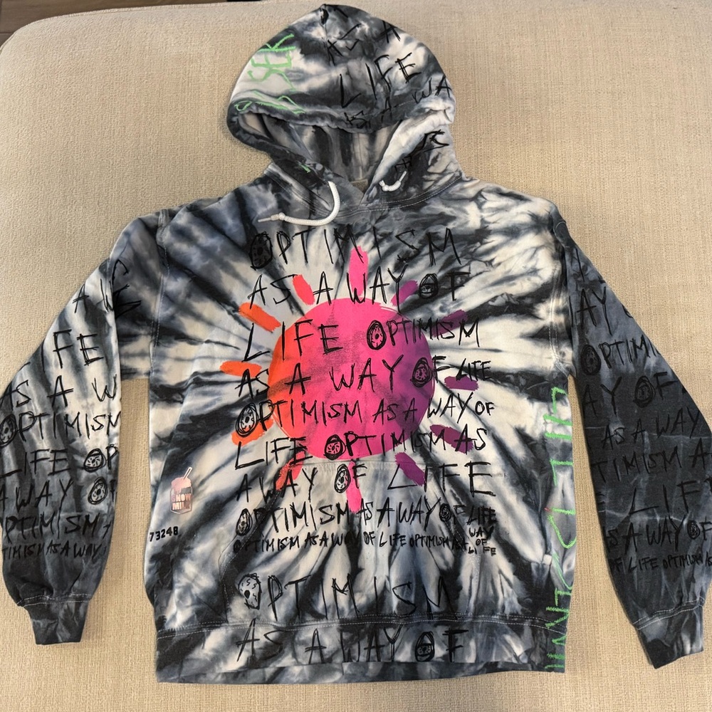 Snow Milk Handrawn Upcycled Streetwear Hoodie medium adult